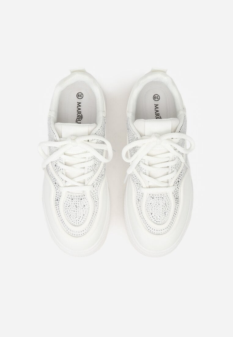 Białe Sneakersy na Platformie Ozdobione Cyrkoniami Kyllyss