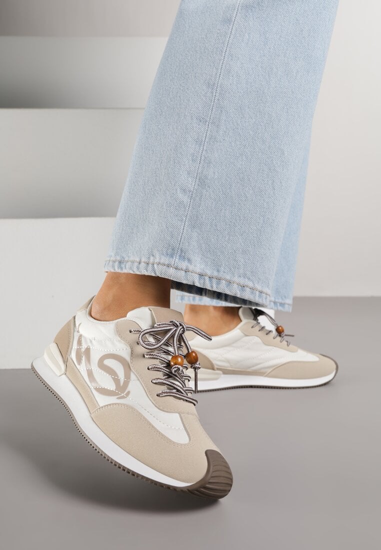 Beżowe Sneakersy Ozdobione Geometrycznym Motywem Phiaronei