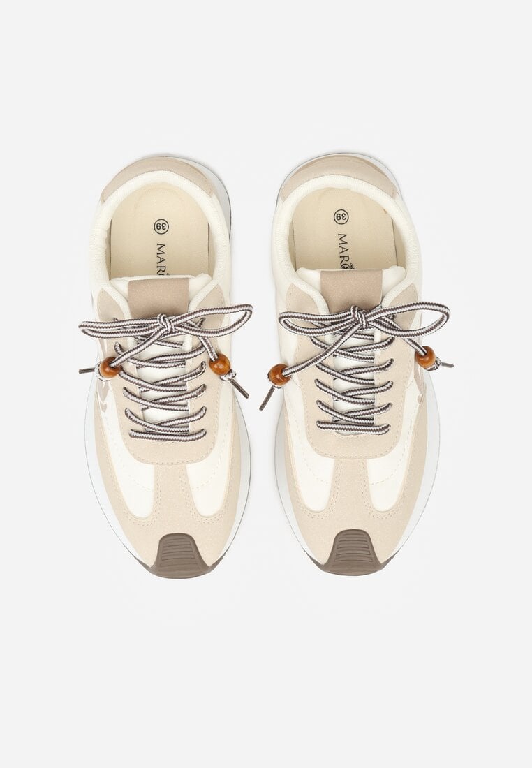 Beżowe Sneakersy Ozdobione Geometrycznym Motywem Phiaronei