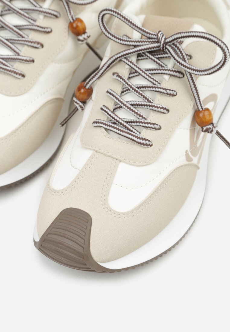 Beżowe Sneakersy Ozdobione Geometrycznym Motywem Phiaronei