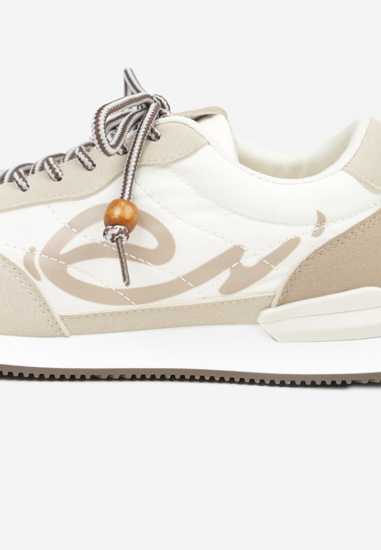 Beżowe Sneakersy Ozdobione Geometrycznym Motywem Phiaronei