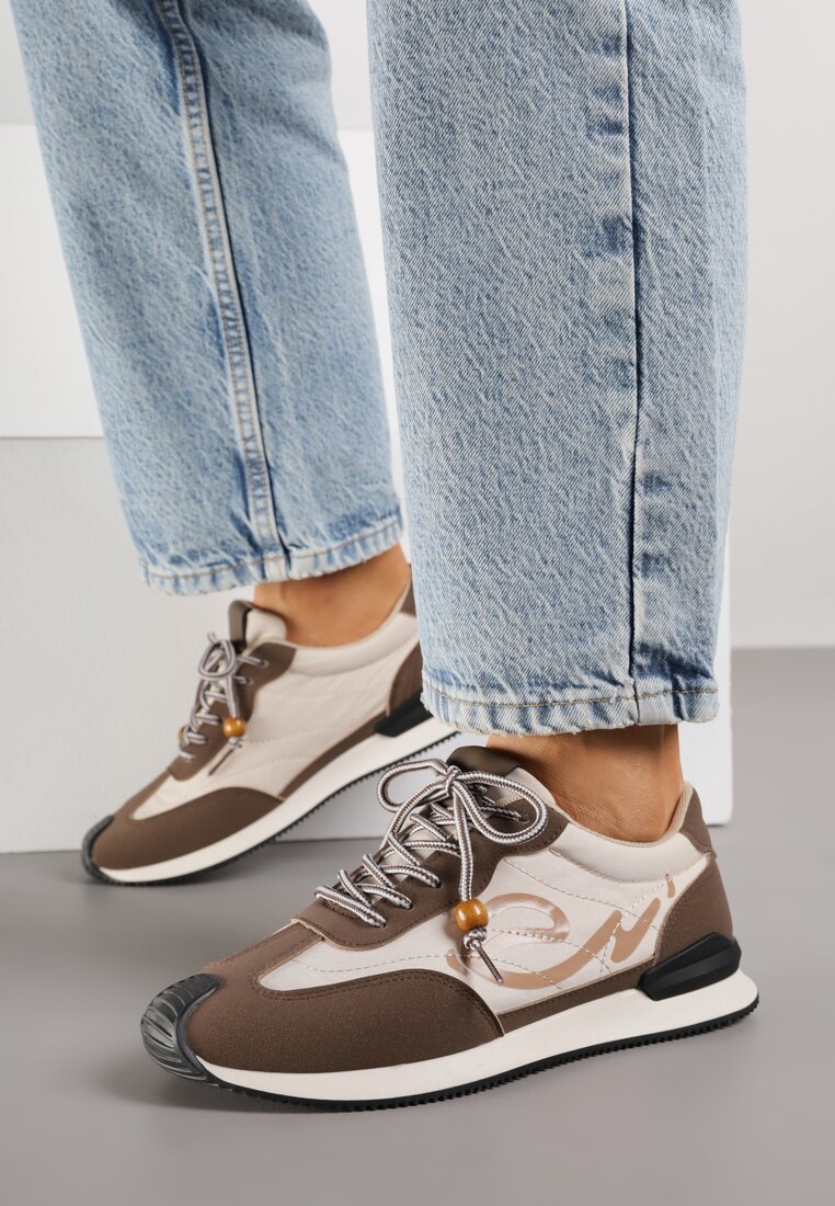 Brązowe Sneakersy Ozdobione Geometrycznym Motywem Phiaronei