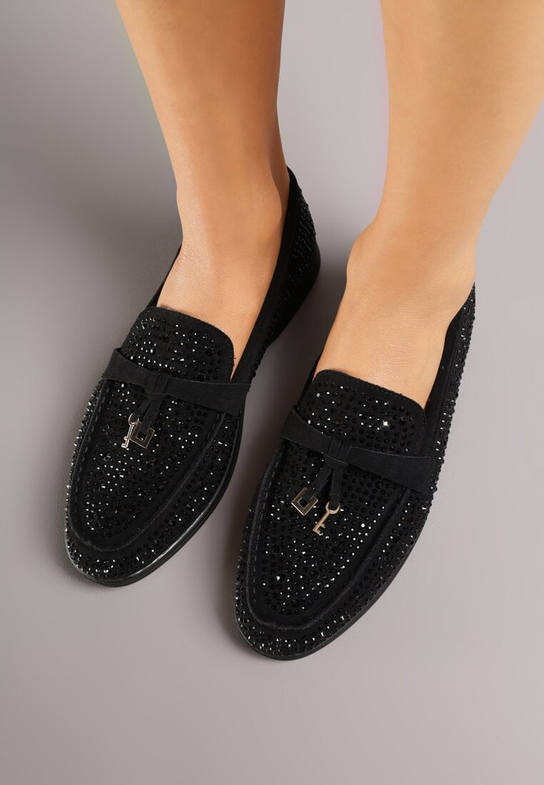 Czarne Mokasyny z Cyrkoniami i Ozdobami Distantsteam