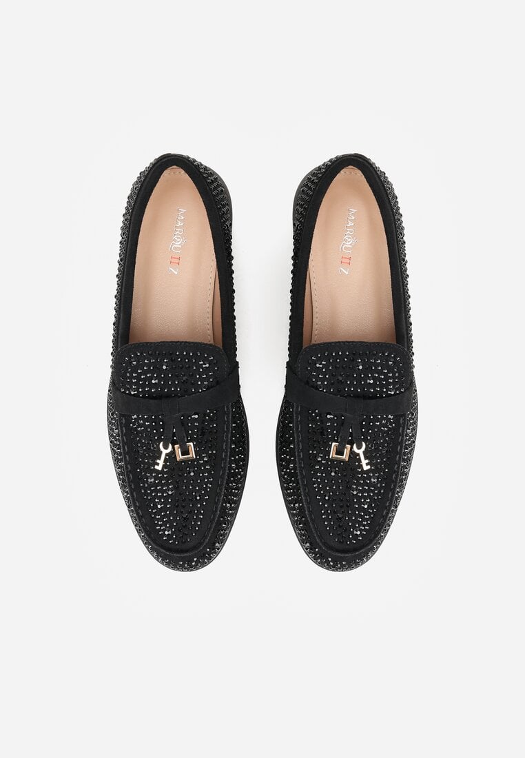 Czarne Mokasyny z Cyrkoniami i Ozdobami Distantsteam