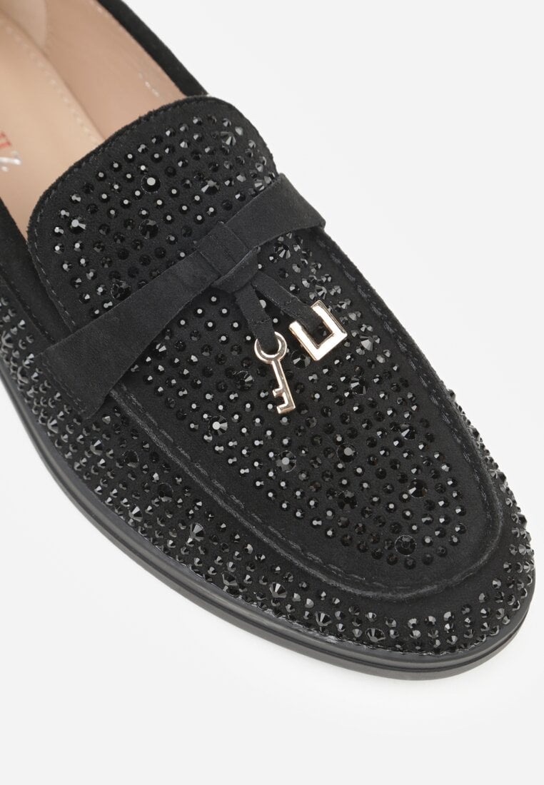 Czarne Mokasyny z Cyrkoniami i Ozdobami Distantsteam