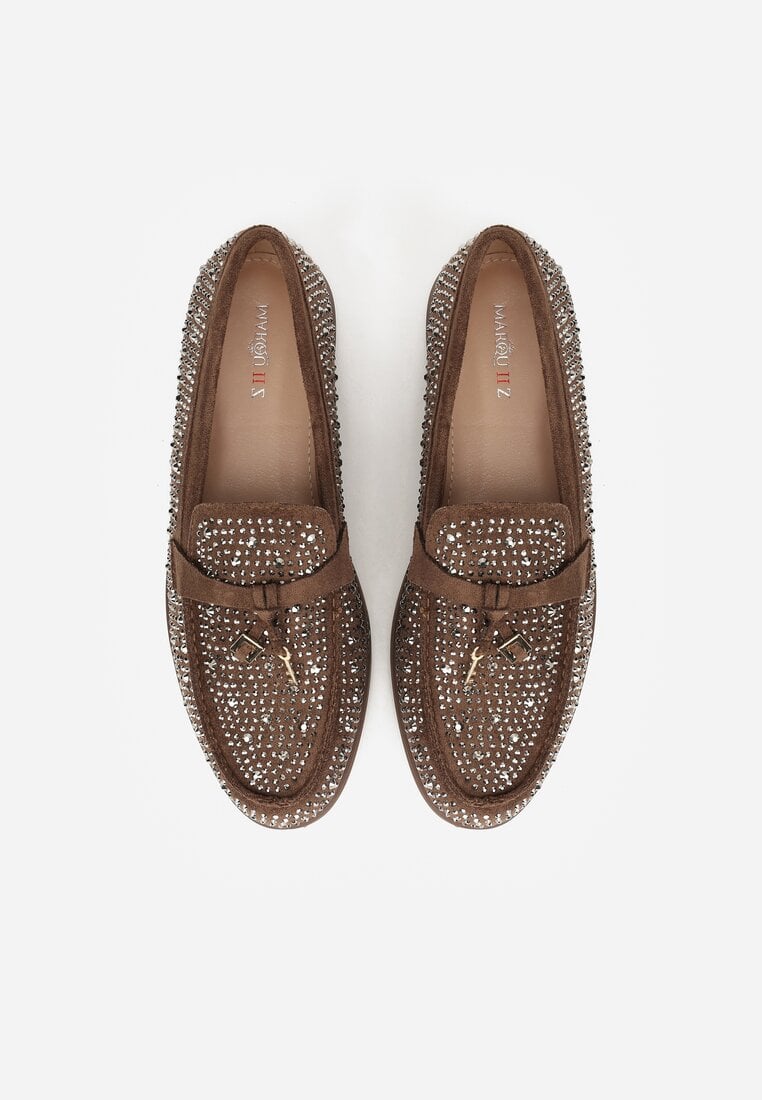 Brązowe Mokasyny z Cyrkoniami i Ozdobami Distantsteam