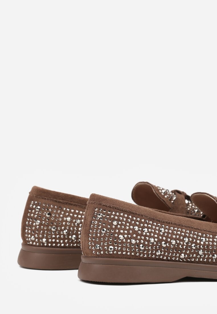 Brązowe Mokasyny z Cyrkoniami i Ozdobami Distantsteam