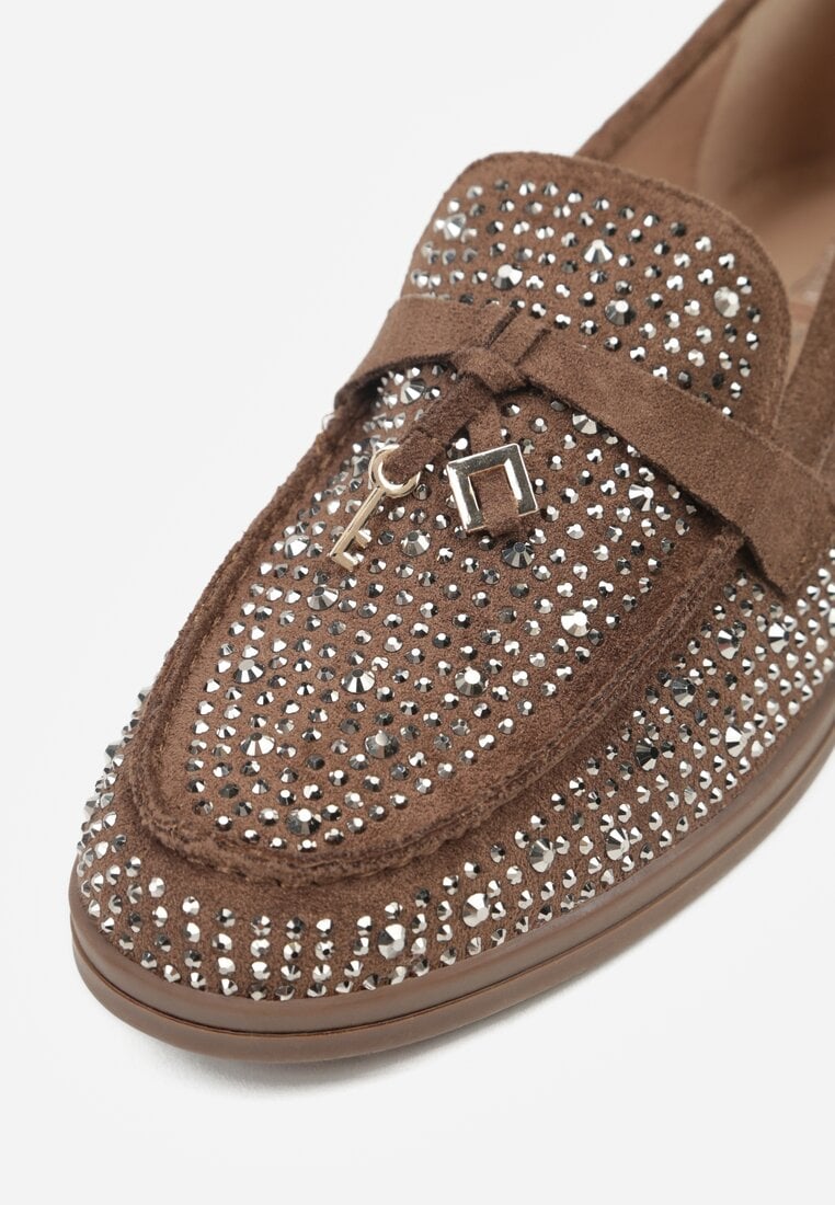 Brązowe Mokasyny z Cyrkoniami i Ozdobami Distantsteam
