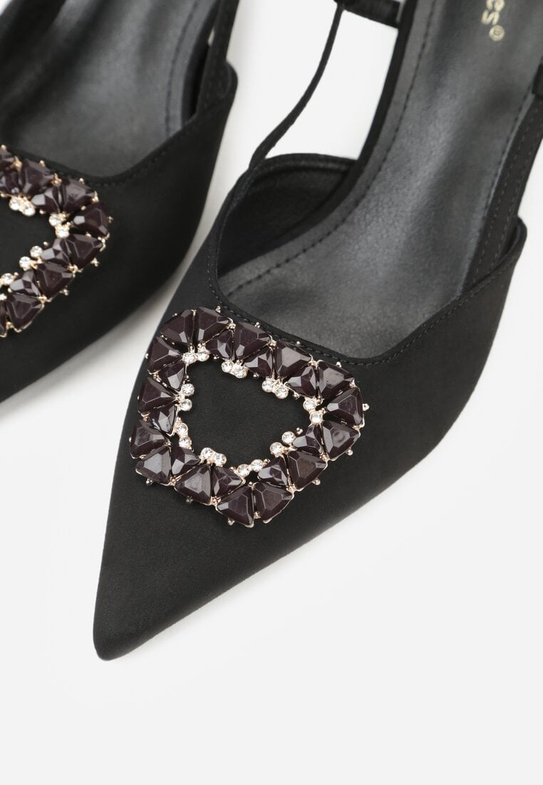 Czarne Sandały na Szpilce Ozdobione Aplikacją z Cyrkoniami Orinriane