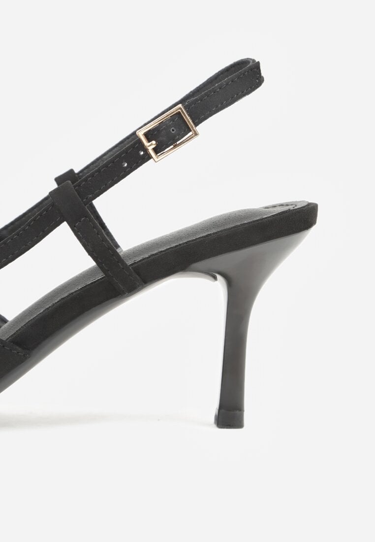 Czarne Sandały na Szpilce Ozdobione Aplikacją z Cyrkoniami Orinriane