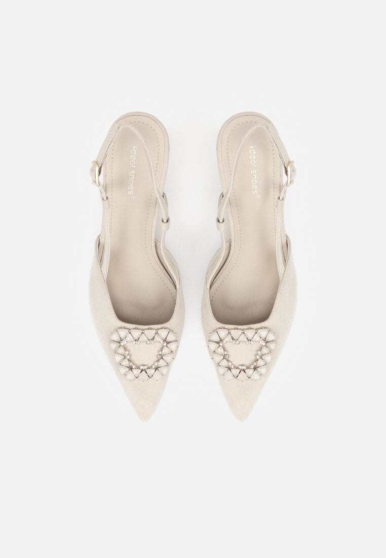 Jasnobeżowe Sandały na Szpilce Ozdobione Aplikacją z Cyrkoniami Orinriane