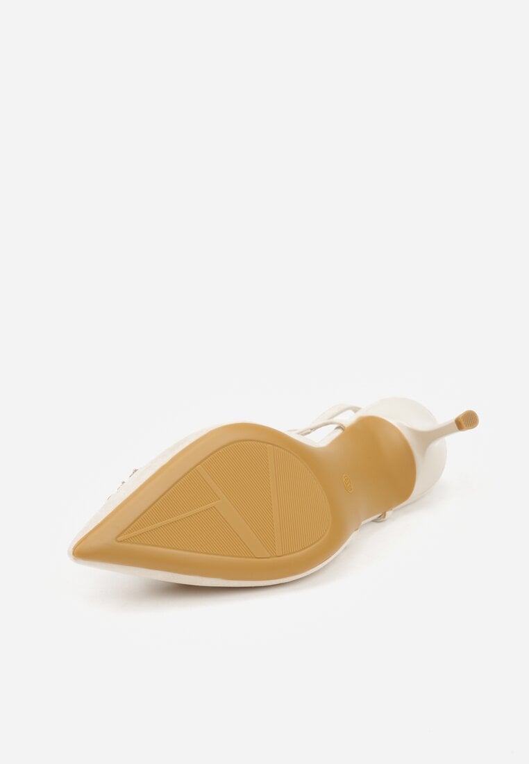 Jasnobeżowe Sandały na Szpilce Ozdobione Aplikacją z Cyrkoniami Orinriane