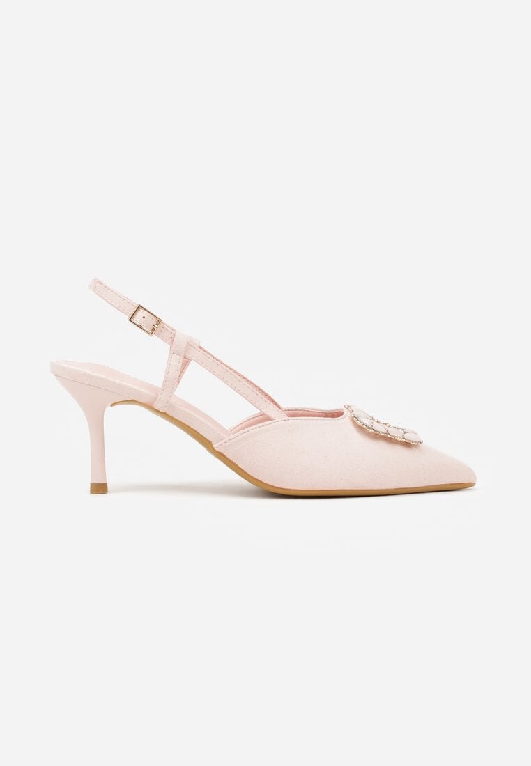 Różowe Sandały na Szpilce Ozdobione Aplikacją z Cyrkoniami Orinriane