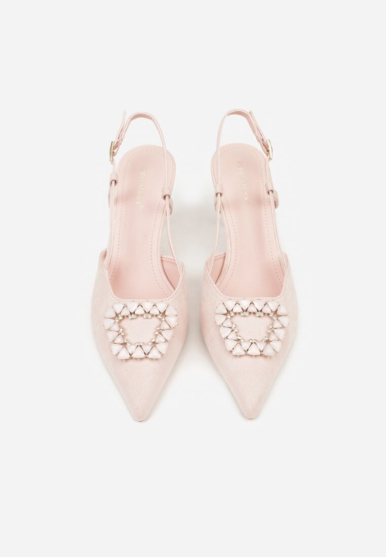 Różowe Sandały na Szpilce Ozdobione Aplikacją z Cyrkoniami Orinriane