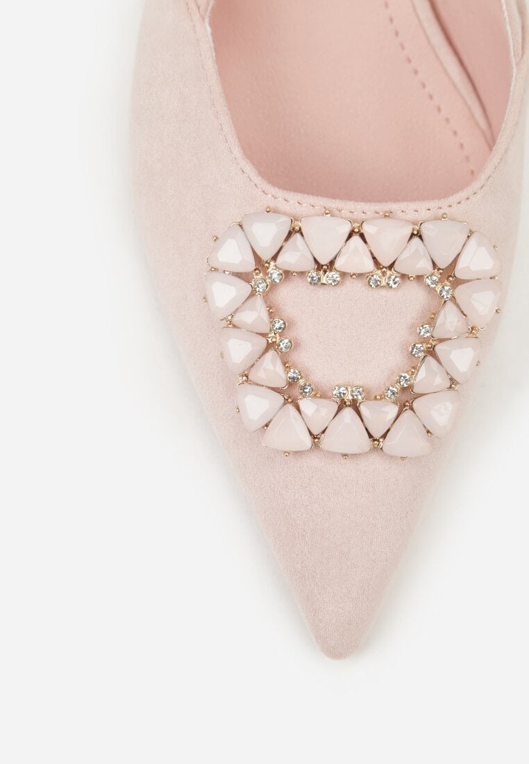 Różowe Sandały na Szpilce Ozdobione Aplikacją z Cyrkoniami Orinriane