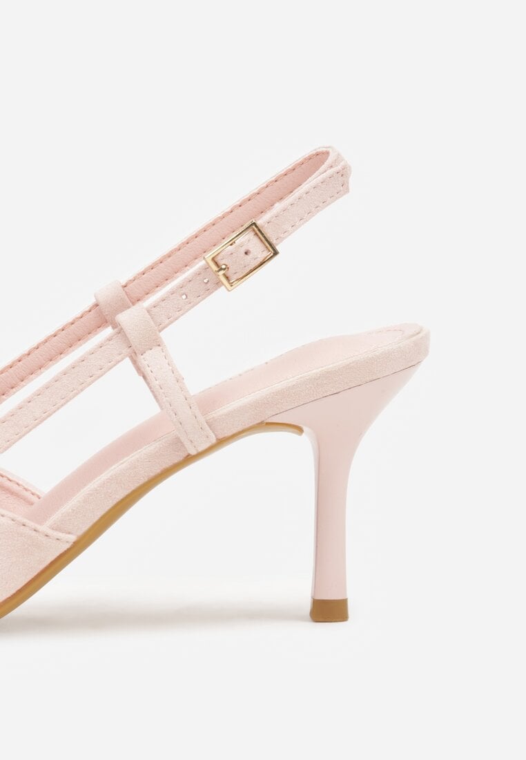 Różowe Sandały na Szpilce Ozdobione Aplikacją z Cyrkoniami Orinriane