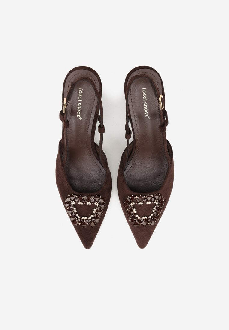 Brązowe Sandały na Szpilce Ozdobione Aplikacją z Cyrkoniami Orinriane