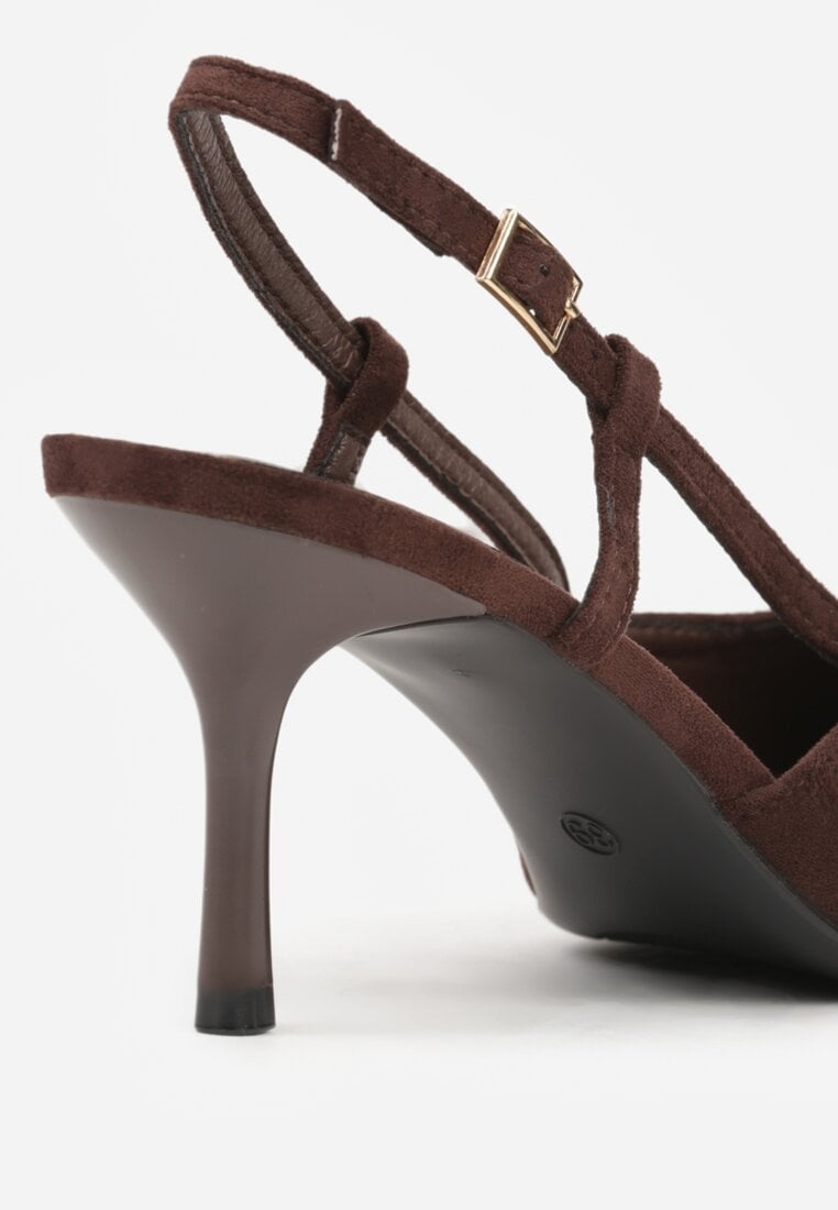 Brązowe Sandały na Szpilce Ozdobione Aplikacją z Cyrkoniami Orinriane