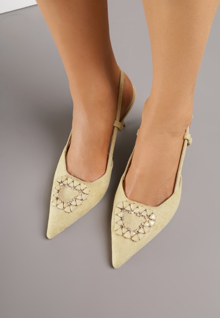 Beżowe Sandały na Szpilce Ozdobione Aplikacją z Cyrkoniami Orinriane