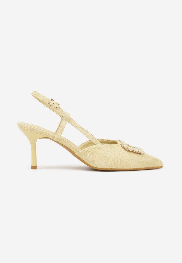 Beżowe Sandały na Szpilce Ozdobione Aplikacją z Cyrkoniami Orinriane