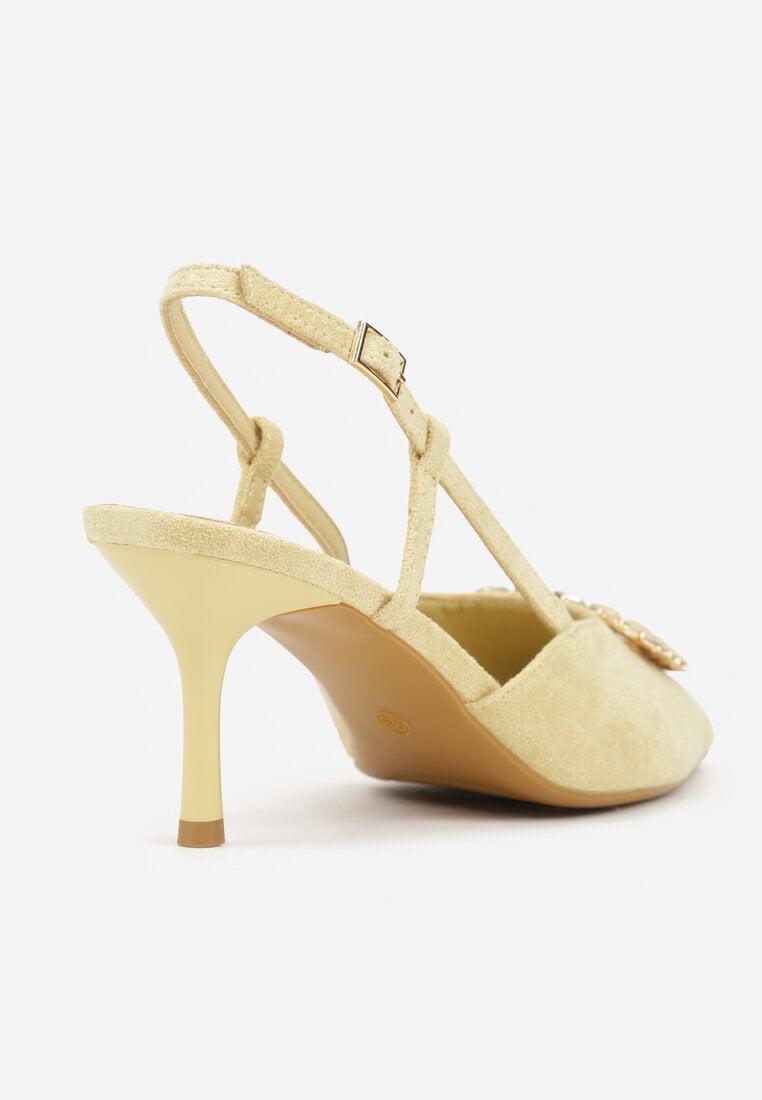 Beżowe Sandały na Szpilce Ozdobione Aplikacją z Cyrkoniami Orinriane