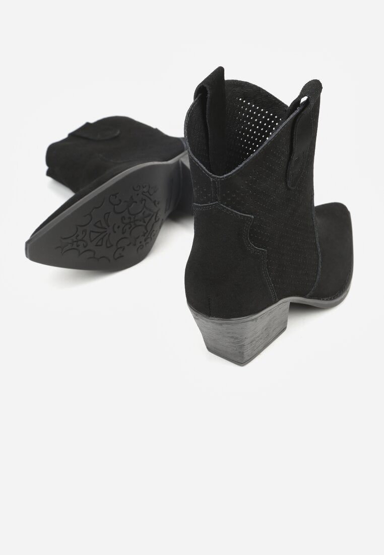 Czarne Botki Typu Kowbojki na Stożku ze Skóry Naturalnej Clearfeather