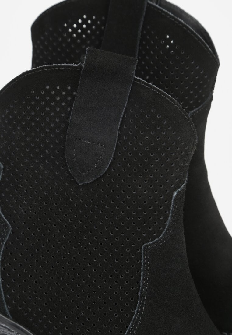 Czarne Botki Typu Kowbojki na Stożku ze Skóry Naturalnej Clearfeather