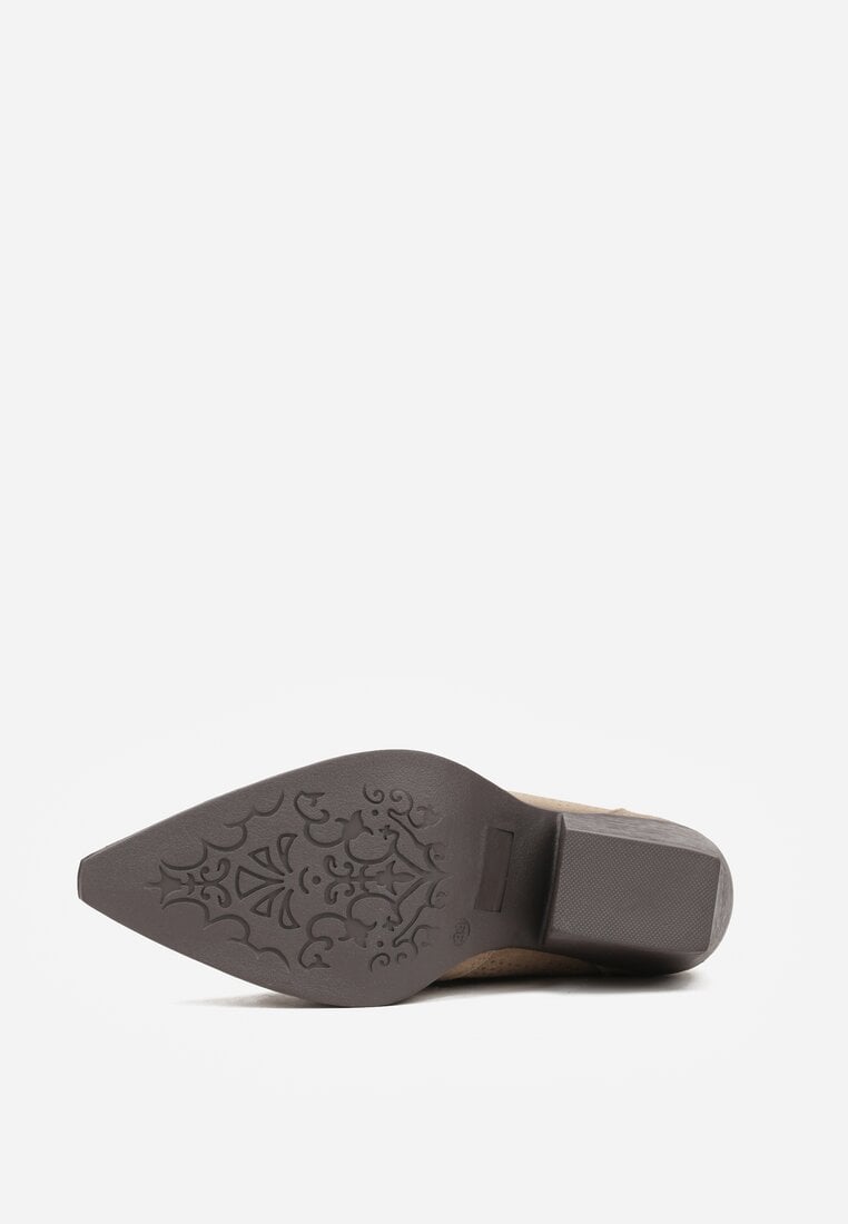 Ciemnobeżowe Botki Typu Kowbojki na Stożku ze Skóry Naturalnej Clearfeather