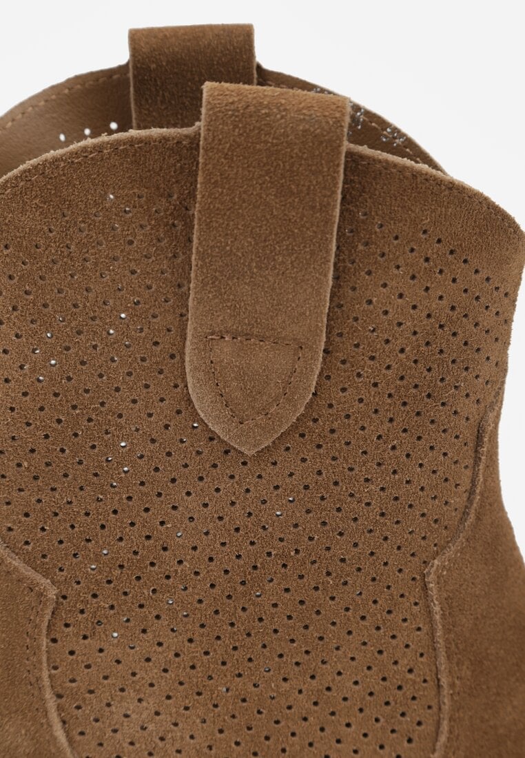 Brązowe Botki Typu Kowbojki na Stożku ze Skóry Naturalnej Clearfeather