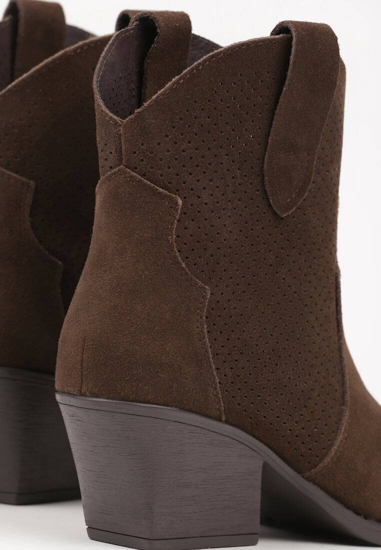 Ciemnobrązowe Botki Typu Kowbojki na Stożku ze Skóry Naturalnej Clearfeather