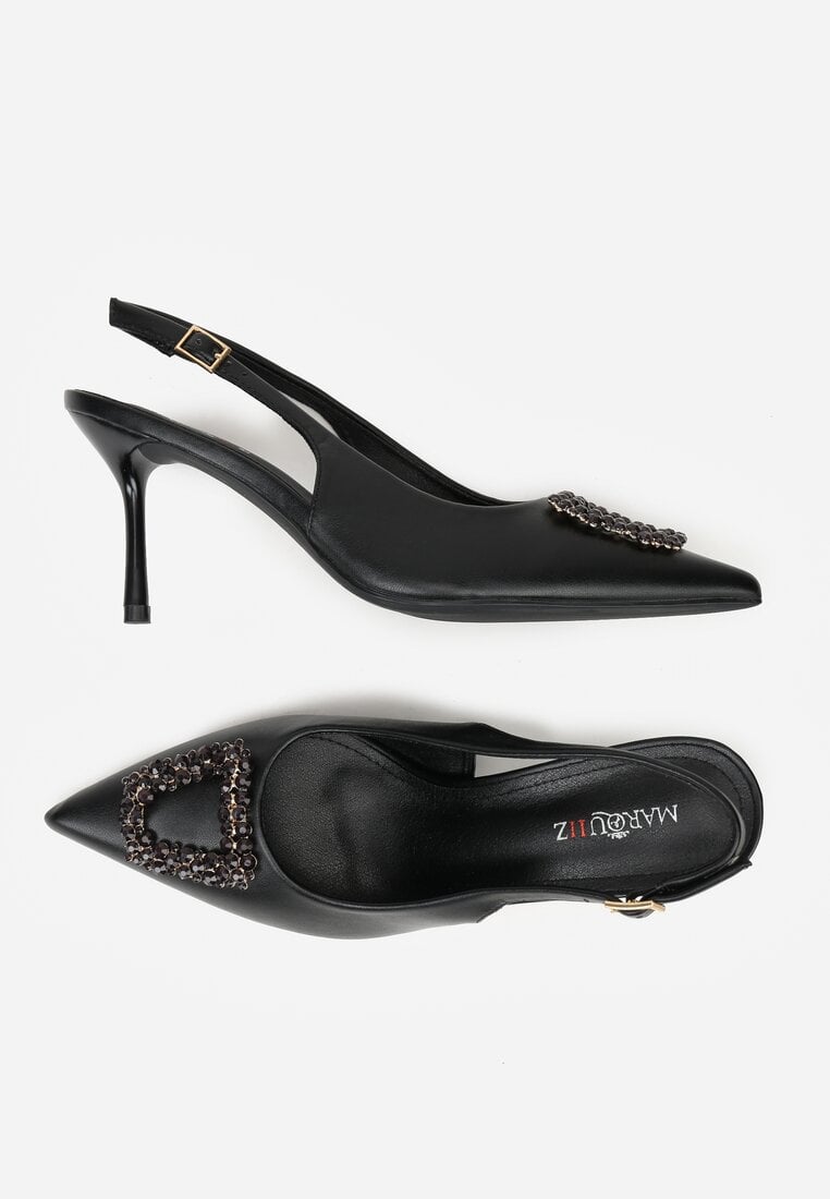 Czarne Sandały na Szpilce Ozdobione Aplikacją z Cyrkoniami Isleheart