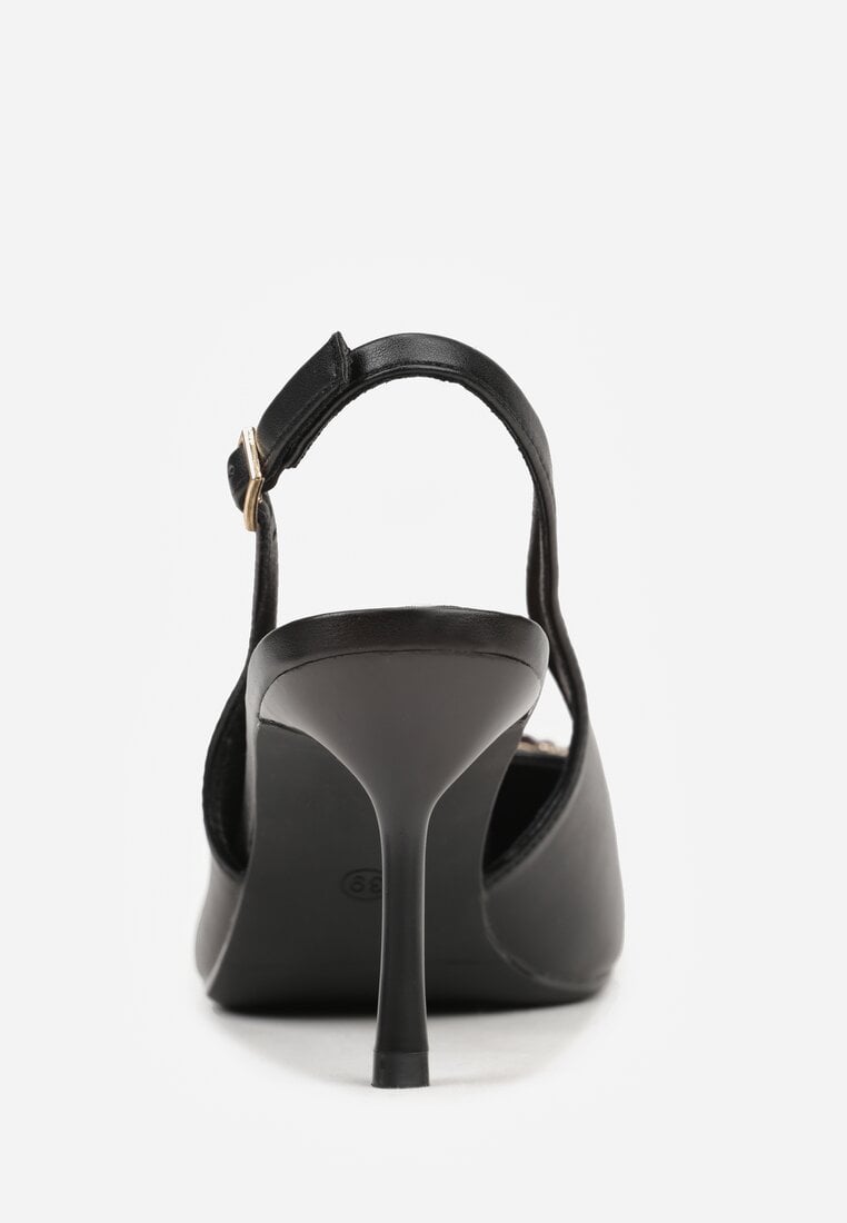 Czarne Sandały na Szpilce Ozdobione Aplikacją z Cyrkoniami Isleheart