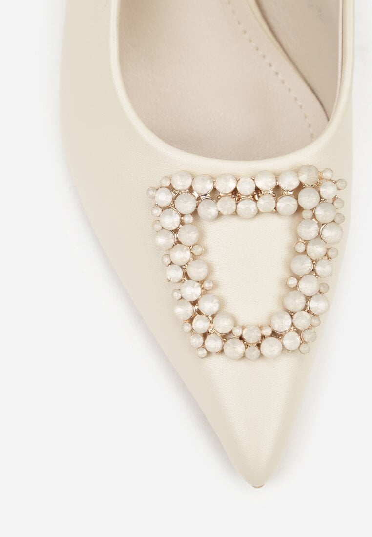 Beżowe Sandały na Szpilce Ozdobione Aplikacją z Cyrkoniami Isleheart