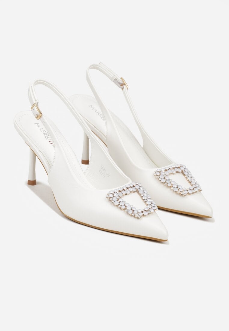 Białe Sandały na Szpilce Ozdobione Aplikacją z Cyrkoniami Isleheart