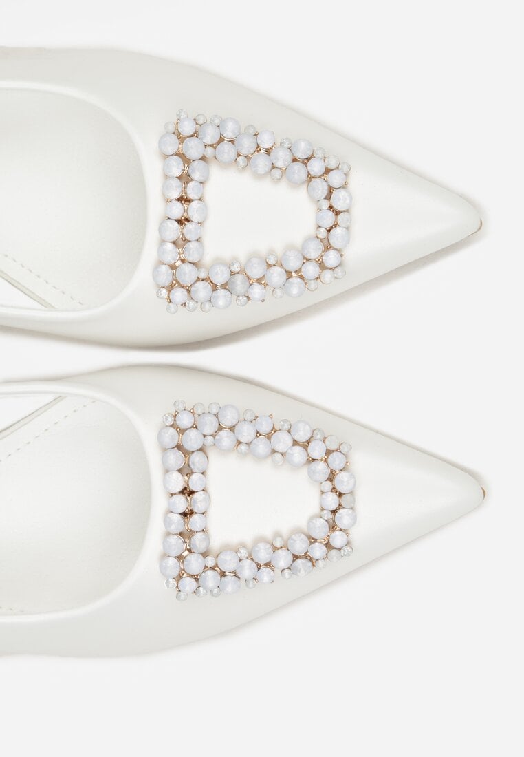 Białe Sandały na Szpilce Ozdobione Aplikacją z Cyrkoniami Isleheart