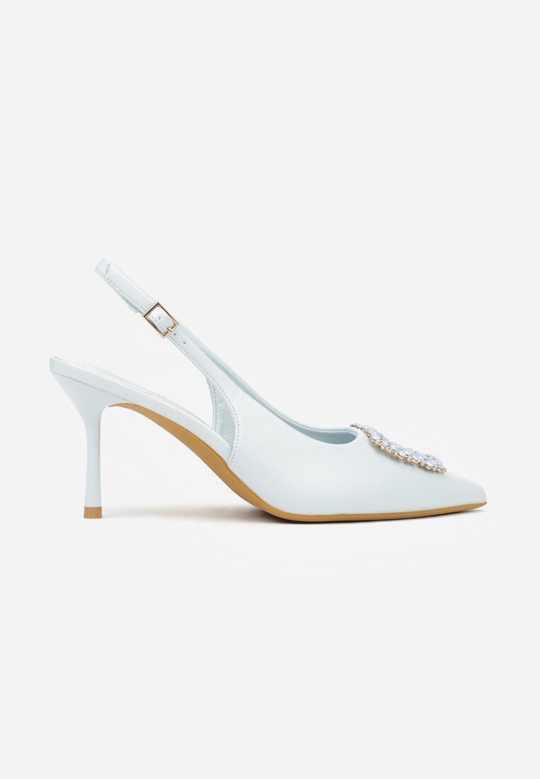 Niebieskie Sandały na Szpilce Ozdobione Aplikacją z Cyrkoniami Isleheart