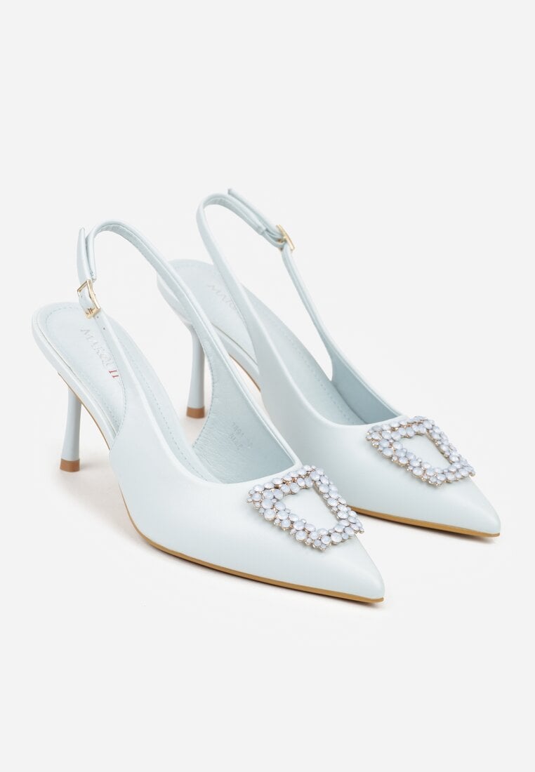 Niebieskie Sandały na Szpilce Ozdobione Aplikacją z Cyrkoniami Isleheart