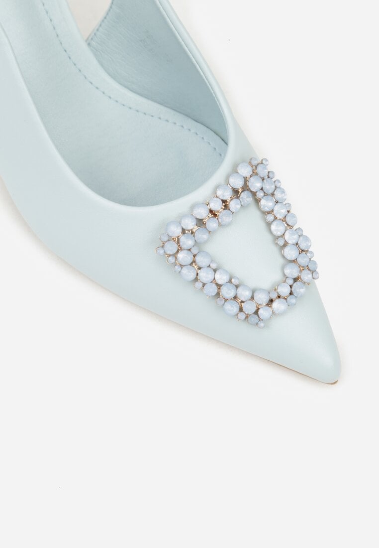 Niebieskie Sandały na Szpilce Ozdobione Aplikacją z Cyrkoniami Isleheart