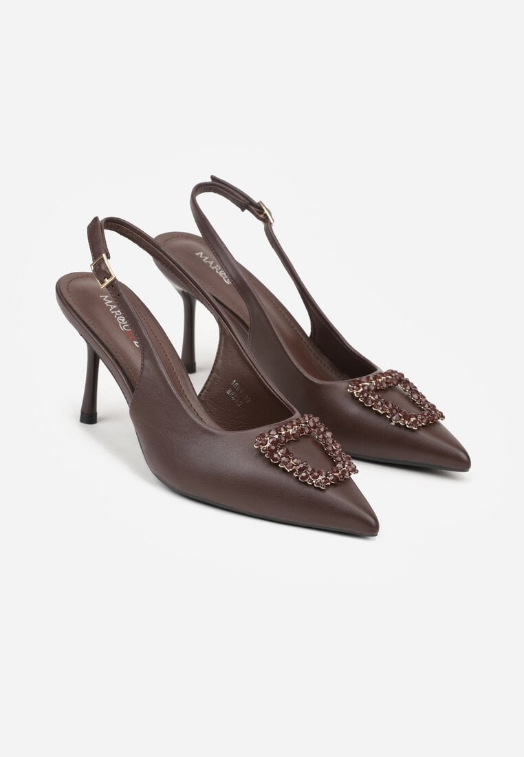 Brązowe Sandały na Szpilce Ozdobione Aplikacją z Cyrkoniami Isleheart