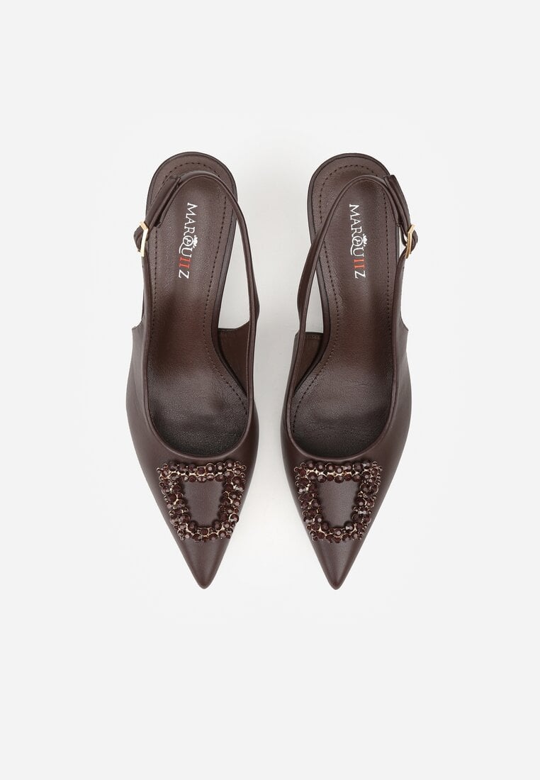 Brązowe Sandały na Szpilce Ozdobione Aplikacją z Cyrkoniami Isleheart