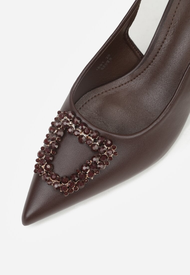 Brązowe Sandały na Szpilce Ozdobione Aplikacją z Cyrkoniami Isleheart