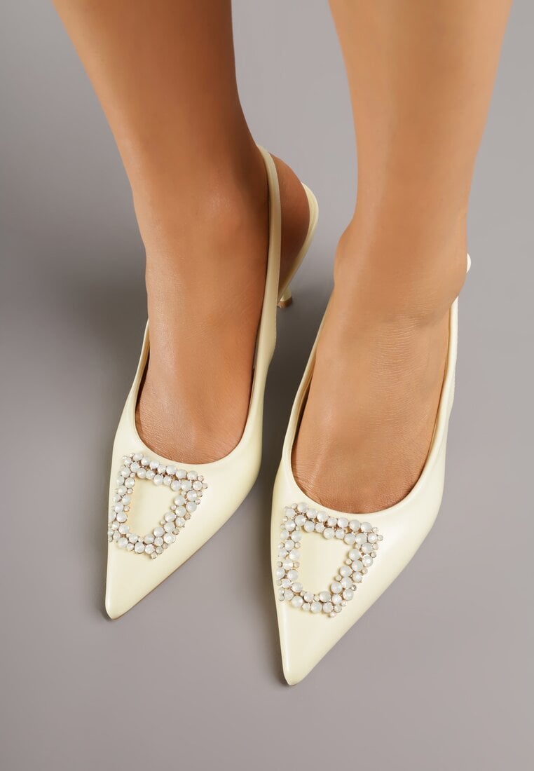 Żółte Sandały na Szpilce Ozdobione Aplikacją z Cyrkoniami Isleheart