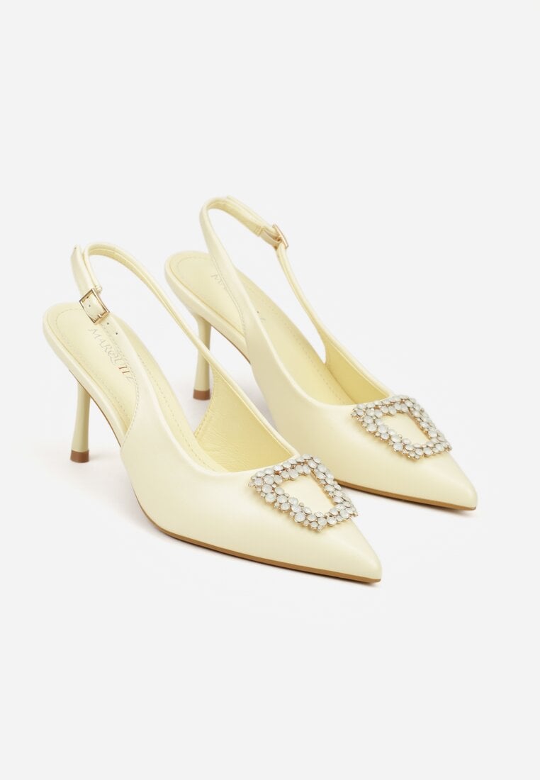 Żółte Sandały na Szpilce Ozdobione Aplikacją z Cyrkoniami Isleheart