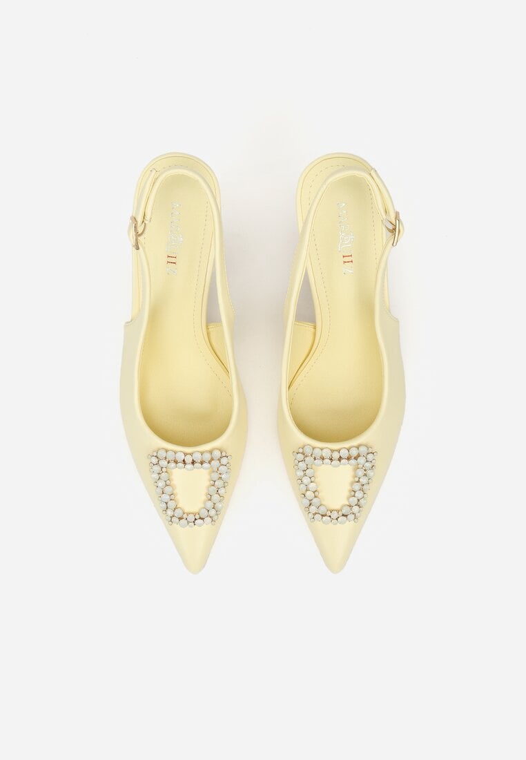 Żółte Sandały na Szpilce Ozdobione Aplikacją z Cyrkoniami Isleheart