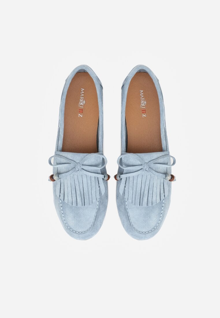 Niebieskie Mokasyny z Koralikami Kokardą i Frędzlami Nahda