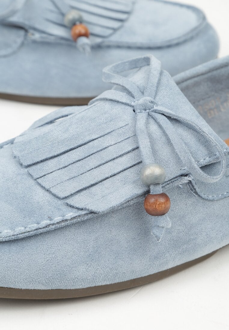Niebieskie Mokasyny z Koralikami Kokardą i Frędzlami Nahda