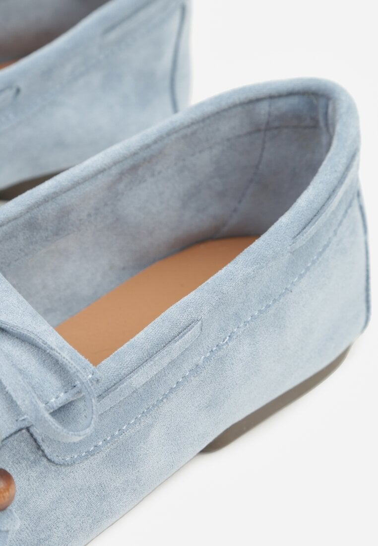 Niebieskie Mokasyny z Koralikami Kokardą i Frędzlami Nahda