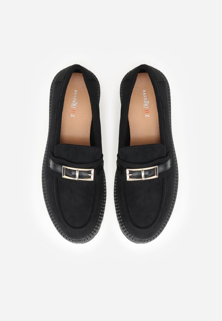 Czarne Mokasyny z Metaliczną Klamrą Glitterfly