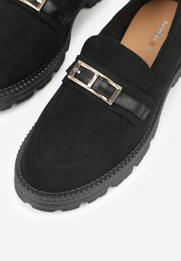 Czarne Mokasyny z Metaliczną Klamrą Glitterfly