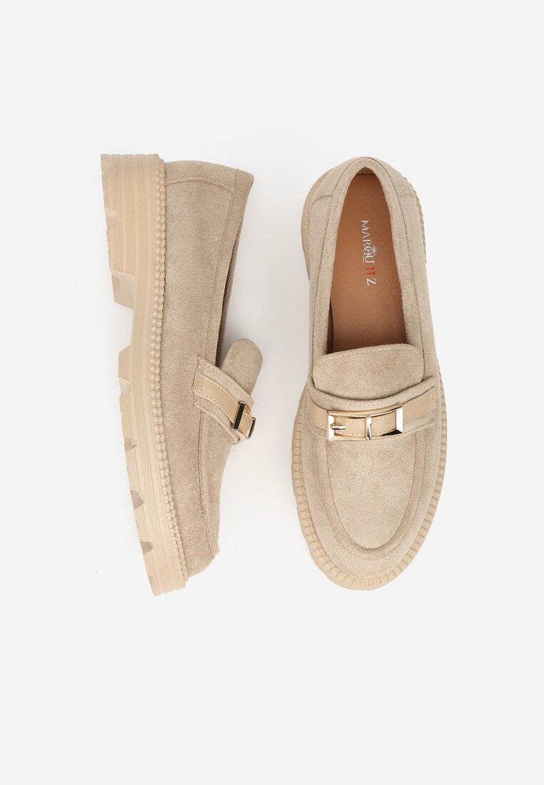 Beżowe Mokasyny z Metaliczną Klamrą Glitterfly